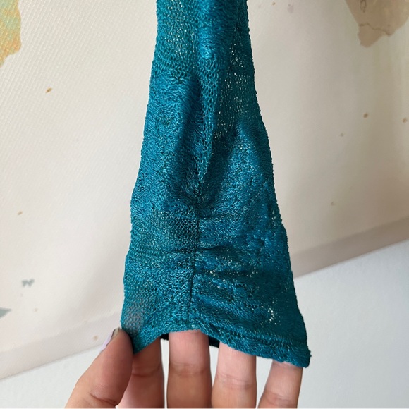 VTG Karen Okada For David Howard Climax Dress Size 3/4 Teal Floral Lace Fringe - Picture 4 of 13